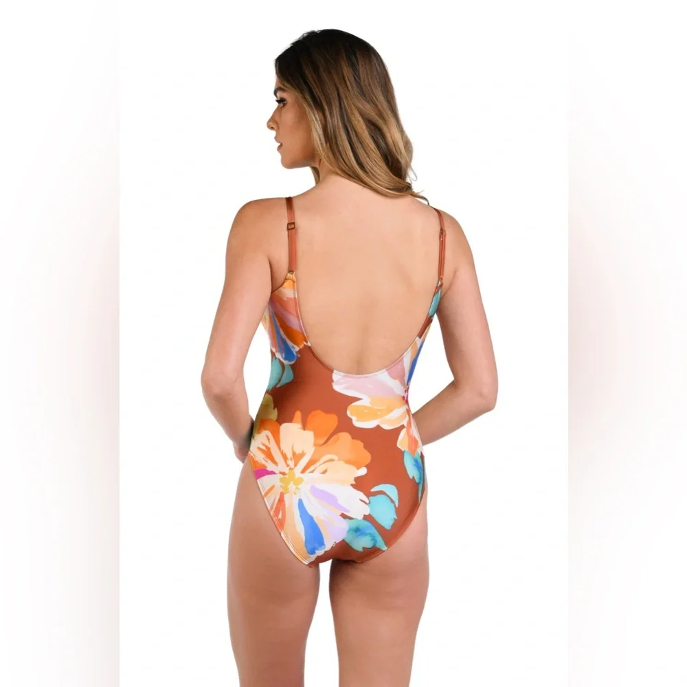 La Blanca Saharan Sands Plunge One‎ Piece Swimsuit Size 6